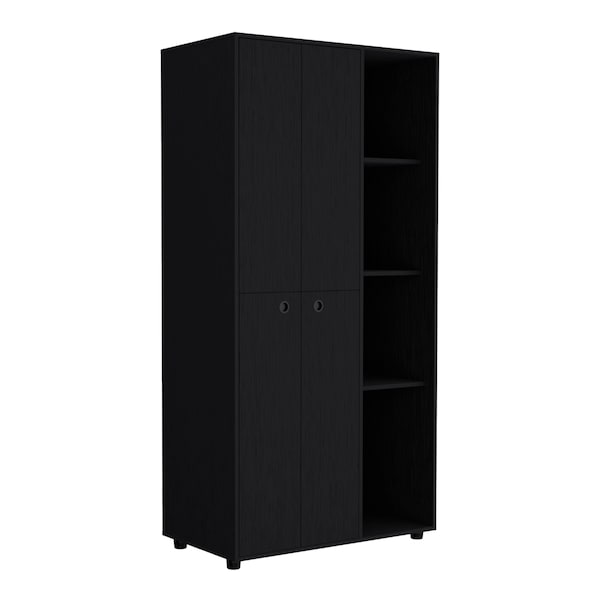Tuhome Lafayette Bar Cabinet with 4-Bottle Rack. Upper Glass Holder and Dual Door Design-White MLB9074 - main